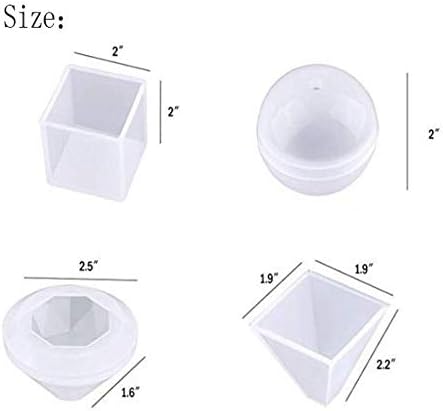 4 Pcs Transparent Silicone Resin Casting Molds, Large Clear Epoxy Resin Mold Sphere,Cube,Triangular,Diamond Molds for Resin Casting DIY Craft Home Decoration