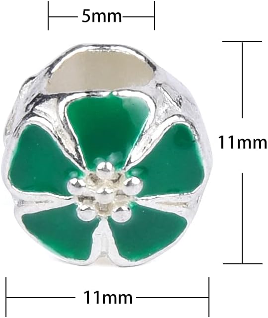 60 Pieces Assorted European Beads with Plating Silver Metal Alloy Rhinestone Large Hole Spacer Beads for DIY Charm Bracelet Jewelry Making (Green)