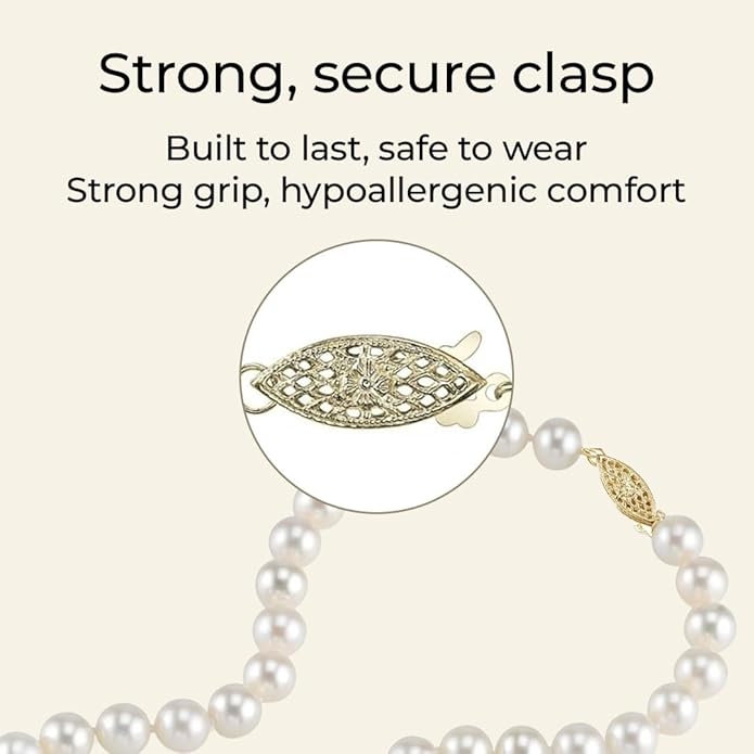 The Pearl Source 14K Gold AAAA Quality White Freshwater Cultured Pearl Necklace for Women - Pearl Gifts for Christmas, Holidays and Anniversary