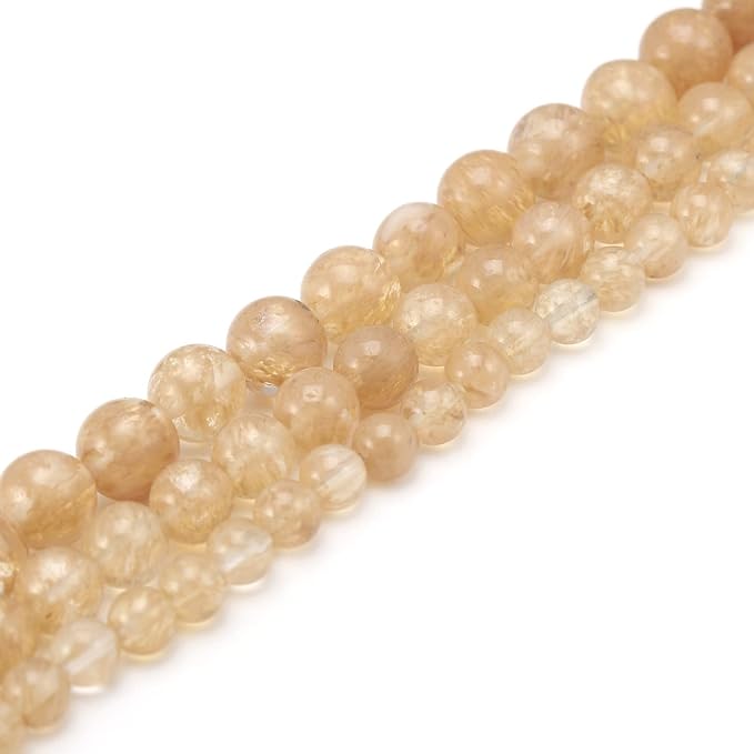 Youngbling Natural Crystal Beads for Jewelry Making,10mm Gold Rutilated Quartz Polished Round Smooth Stone Beads for Bracelet Necklace 15 Inch