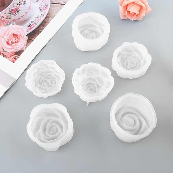 6PCS Silicone Candle Molds Set - Rose & Flower Design | Perfect for Soy Wax DIY Candles Resin Soap Making & DIY Crafters