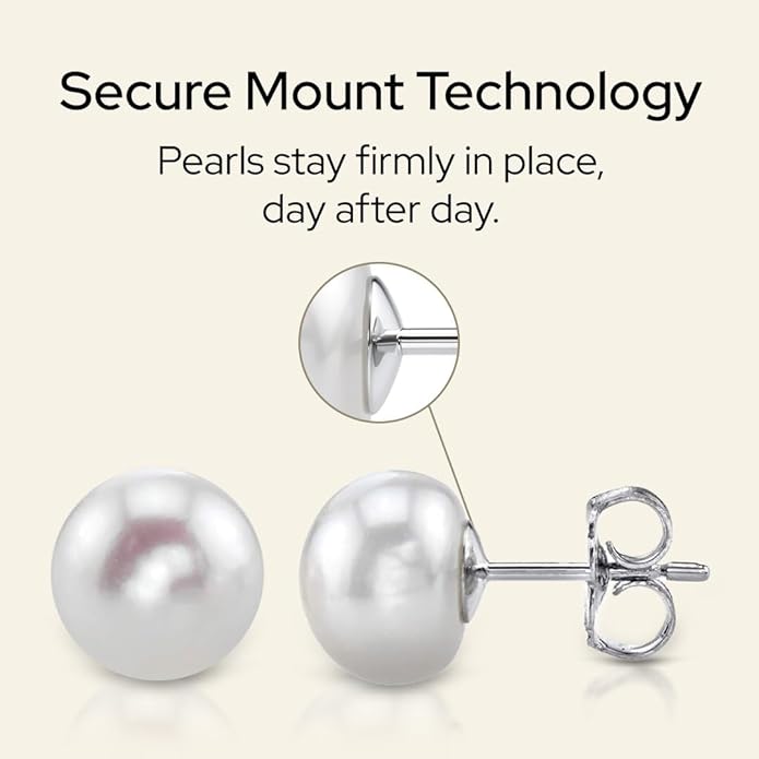 THE PEARL SOURCE AAAA Quality 14K Gold Plated Sterling Silver White Freshwater Real Pearl Earrings for Women | Hypoallergenic Earrings with Genuine Cultured Pearls Pearl Gifts for Anniversary