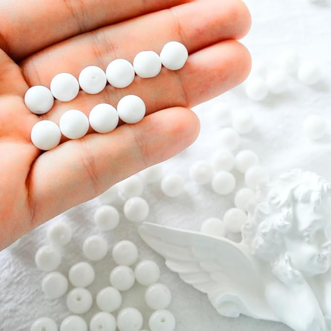 Jabrand 100pcs White Beads, 8mm Porcelain Beads for Jewelry Making Round Ceramic Bead Unique Vintage Bead for Craft Beading Kit Bracelets DIY Decor