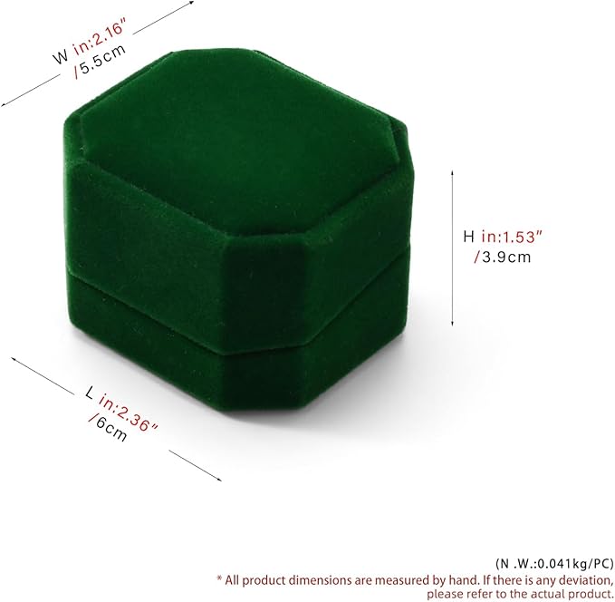 Octagonal Jewelry Ring Gift Box Green Velvet Small Engagement Proposal Ring Box