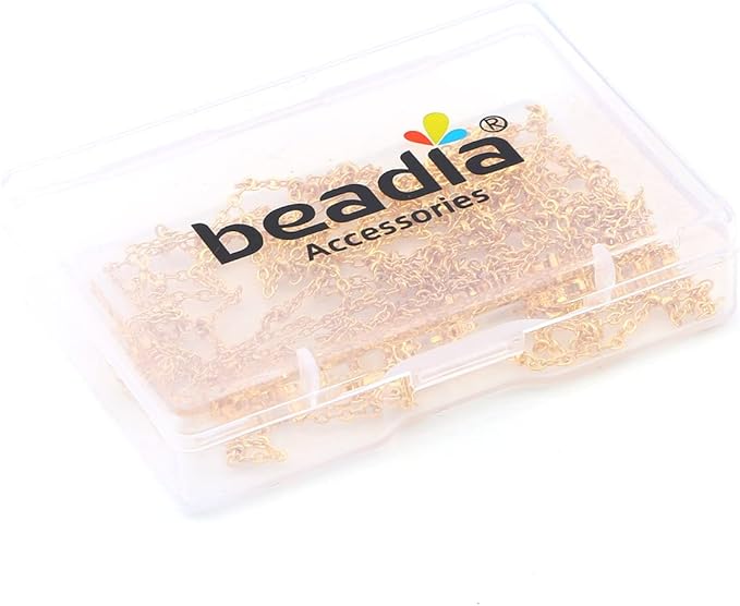 BEADIA 18K Gold Plated O Chains 1.6mm with 2mm Beads 2 Meters for Jewelry Making Findings