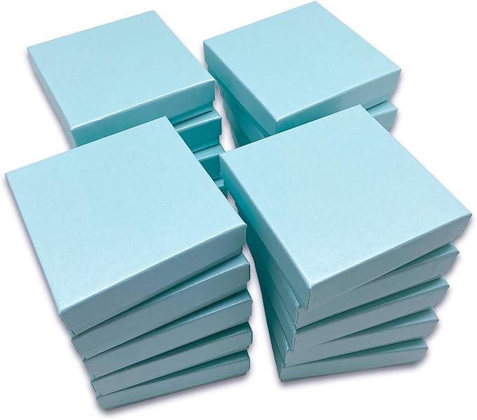 TheDisplayGuys - 100-Pack #33 Cotton Filled Cardboard Paper Jewelry Boxes Gift Case - Pearl Teal (3.5" x 3.5" x 1.0") - for Shipping or Storage