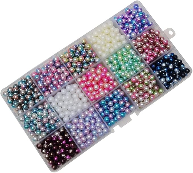Chenkou Craft 1050pcs 6mm Assorted 15 Colors No Hole Round Ball Bead Scrapbooking Craft DIY Beads Decoration + Plastic Box (Gradient Colors, 6mm)