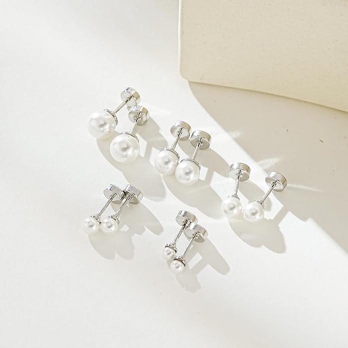JINERA 5 Pairs Stud Earrings for Women 14K Plated Gold/Silver Pearl Ball Small Stud Earrings Set Cartilage Piercing Hypoallergenic Lightweight Flatback Earrings Jewelry Gifts for Women