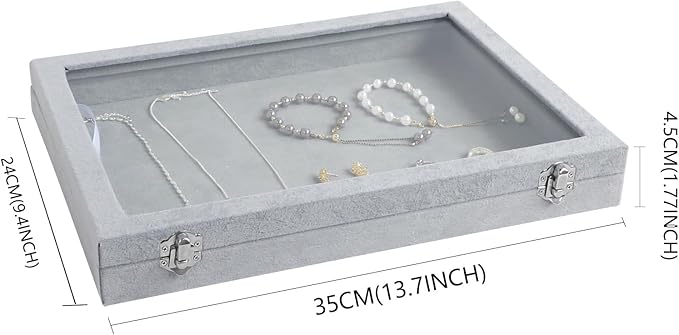 Wudygirl Velvet Jewelry Organizer Empty Jewelry Tray Organizer Jewelry Box Storage Case Display Necklaces Earring Stackable Tray Containers Clear Lid (DIY Box)