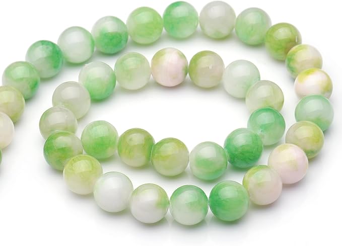 Youngbling Natural Gemstone Beads for Jewelry Making,6mm Green White Jade Polished Round Smooth Stone Beads for Bracelet Necklace 15 Inch(Green White Jade,6mm)