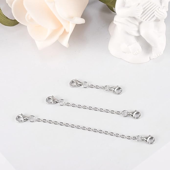 3 Pcs 925 Sterling Silver Necklace Extenders Gold Plated Durable Strong Removable Necklace Bracelet Anklet Extension Chain Extenders for Jewelry Making 1 2 3 Inch