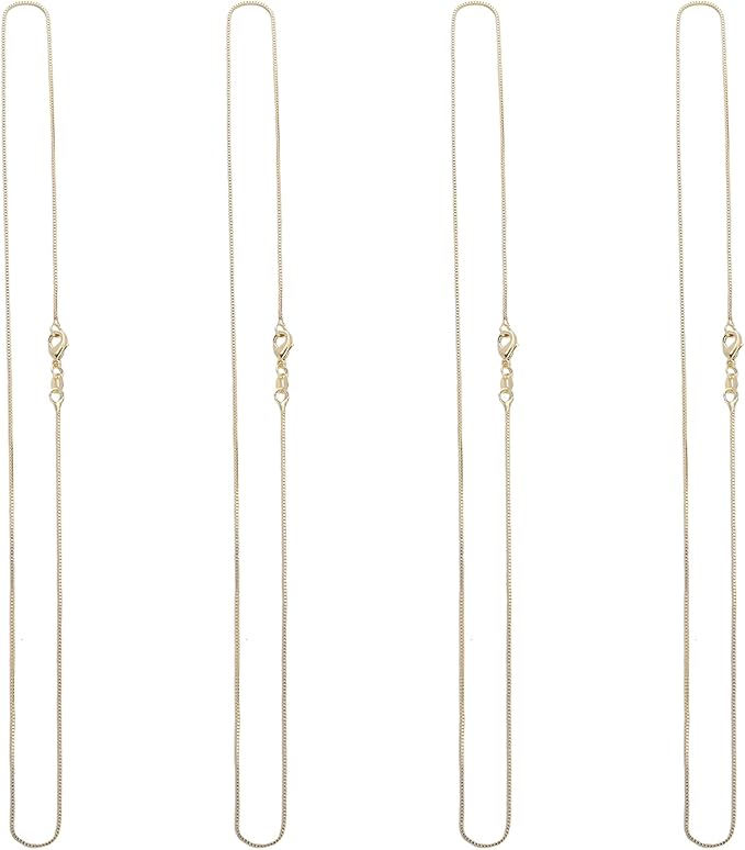 BEADIA Gold-Plated Box Chains Necklace 45cm 4pcs with Lobster Clasp for DIY Jewelry Making Findings