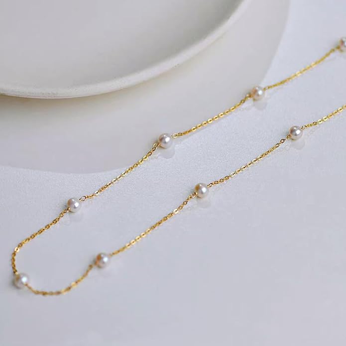 Pearl Necklaces for Women 14K Gold Plated Dainty Layered Single Pearl Necklace Simple Daisy Pearls Choker Cute Gold Necklace Stack Jewelry Sets for Women Trendy Gifts