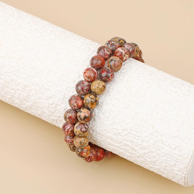 Natural Stone Red Leopard Fur Jasper Round Beads Genuine Stone Beading Loose Gemstone Hole Size 1mm DIY Charm Smooth for Bracelets Necklaces Earrings 6mm 200pcs (Red Leopard Fur Jasper 6mm)