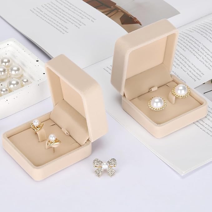 2 Pieces Classic Velvet Jewelry Earring Gift Box for Stud Earrings Necklace Pendant, Jewellry Earring Storage Display Case for Wedding Engagement Birthday Anniversary