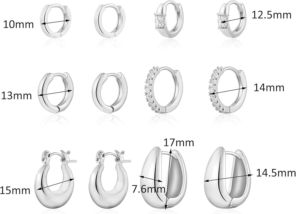 6 Pairs Small Gold Huggie Hoop Earrings for Women, 14K Gold Plated Cartilage Piercings Hoop Earrings Hypoallergenic, Trendy Lightweight Chunky Hoops Set for Women Gifts.