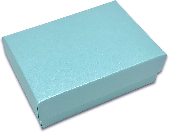 TheDisplayGuys - 100-Pack #32 Cotton Filled Cardboard Paper Jewelry Boxes Gift Case - Pearl Teal (3.3" x 2.3" x 1.0") - for Shipping or Storage