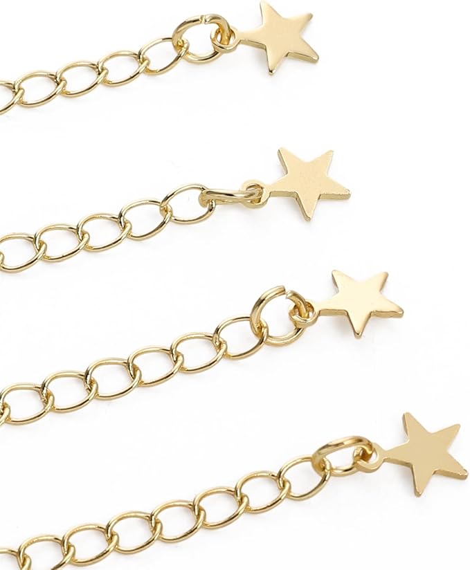 BEADIA 14K Gold Plated Extender Chains 75mm 20pcs Star Extension Tail Chains for Jewelry Making Findings