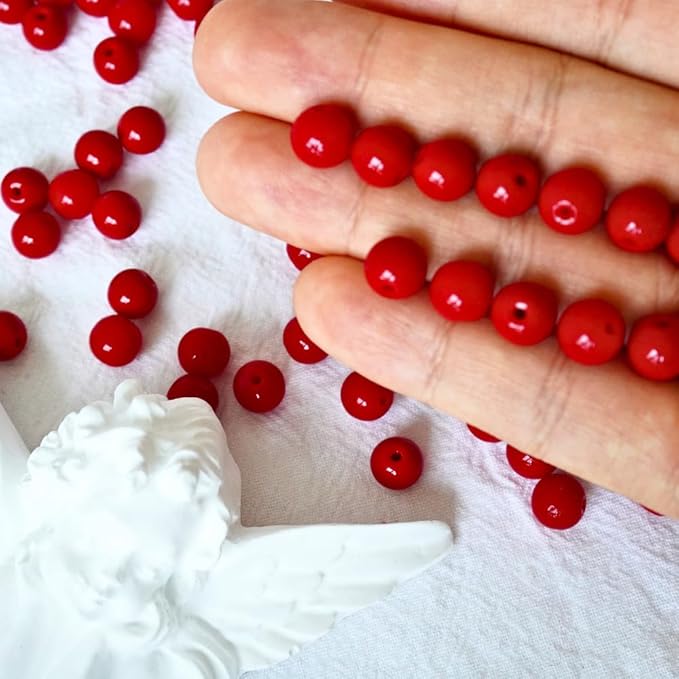 Jabrand 100pcs Red Beads, 8mm Porcelain Beads for Jewelry Making Round Ceramic Bead Unique Vintage Bead for Craft Beading Kit Bracelets DIY Decor