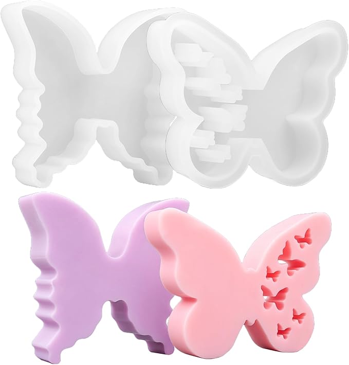 Butterfly Epoxy Resin Molds 2 Pack Butterflies Silicone Mold for Candle Making DIY Soap Resin Casting Art Crafts Mould Home Wedding Decoration Paperweight Craft Gift Concrete Cement Plaster Moulds