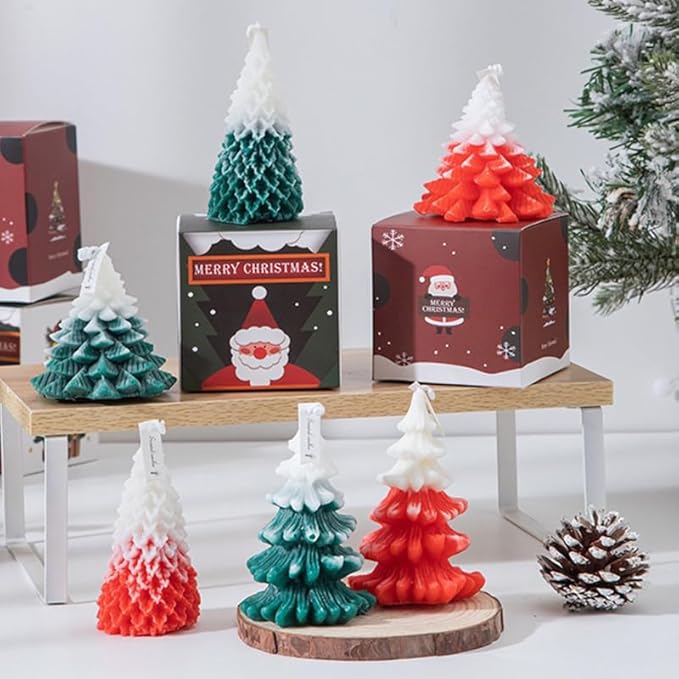 MUXIUNT 5PCS 3D Christmas Tree Silicone Candle Soap Epoxy Resin Wax Mold Silicone Shapes Christmas Tree Mold for Candle Resin Soap Craft Cake Chocolate Making Kit Christmas Gift Home Party Decoration