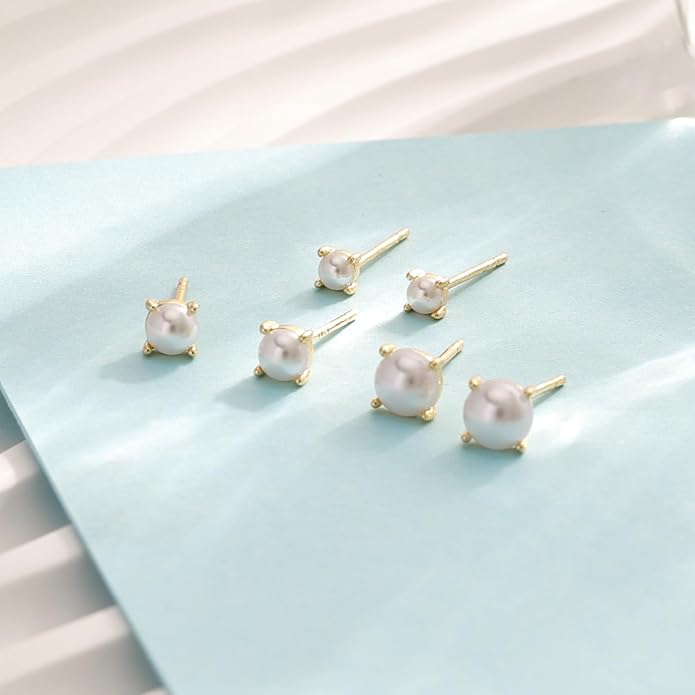 Pearl Earrings for Women - Dainty Gold Dangle Drop Earrings, 14k Gold Plated Cute Bow Design, Hypoallergenic Pearl Studs, Wedding Jewelry Gifts