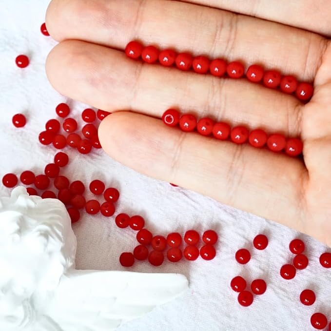 Jabrand 500pcs Red Beads, 4mm Porcelain Beads for Jewelry Making Round Ceramic Bead Unique Vintage Bead for Craft Beading Kit Bracelets DIY Decor