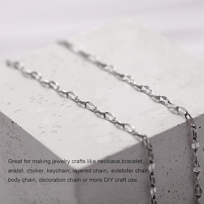 Kyutong Silver Necklace Chain for Jewelry Making Stainless Steel Cable Link Chain Bulk Thin Jewelry Making Supplies Chains with Lobster Clasps Jump Ring for Craft DIY Necklace Ankle Making