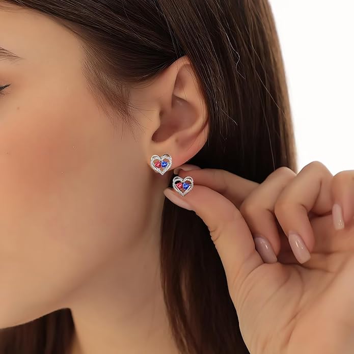 Iefil Valentines Day Gifts for Her - 925 Sterling Silver Birthstone Earrings, Anniversary Birthday Gifts for Women Wife Girlfriend Mom