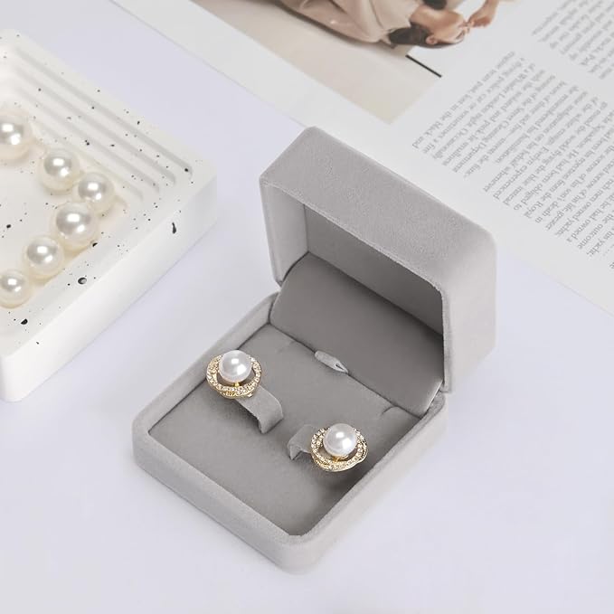 2 Pieces Classic Velvet Jewelry Earring Gift Box for Stud Necklace Pendant, Jewellry Earring Storage Display Case for Wedding Engagement Birthday Anniversary