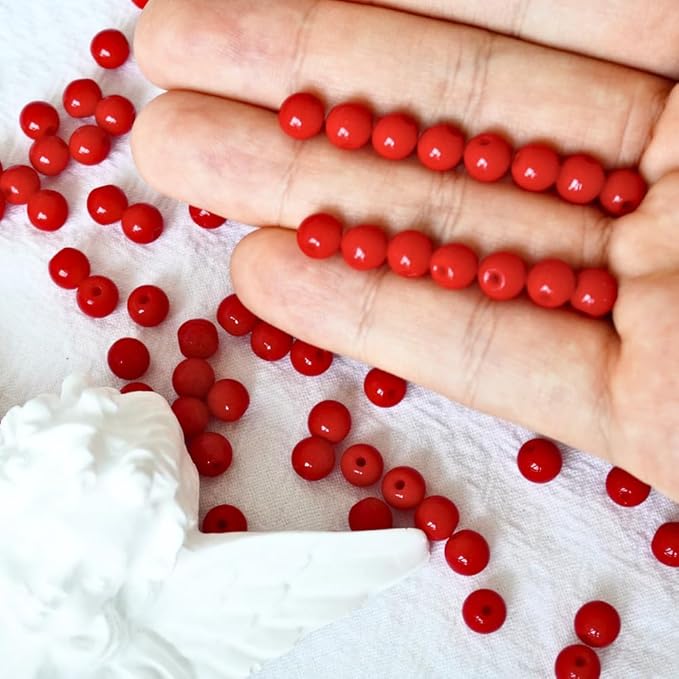 Jabrand 200pcs Red Beads, 6mm Porcelain Beads for Jewelry Making Round Ceramic Bead Unique Vintage Bead for Craft Beading Kit Bracelets DIY Decor