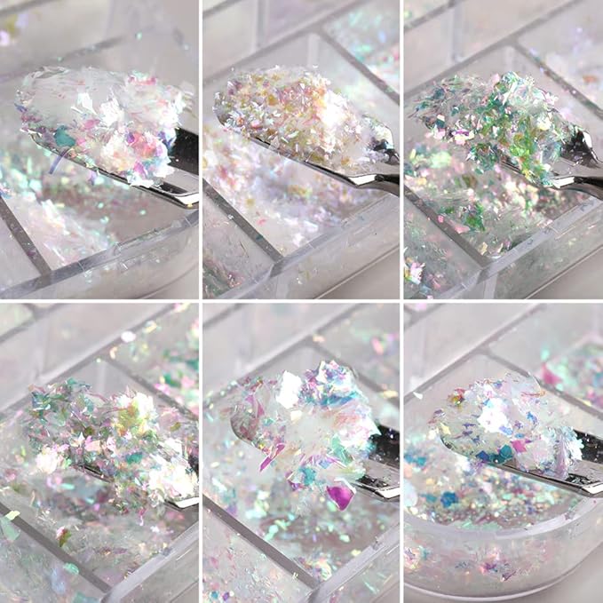 Holographic Nail Art Glitter Iridescent Flakes 12 Grids Mermaid Bright Colorful Star Gradient Ice Slag Nail Sequins Paillettes Summer Decoration