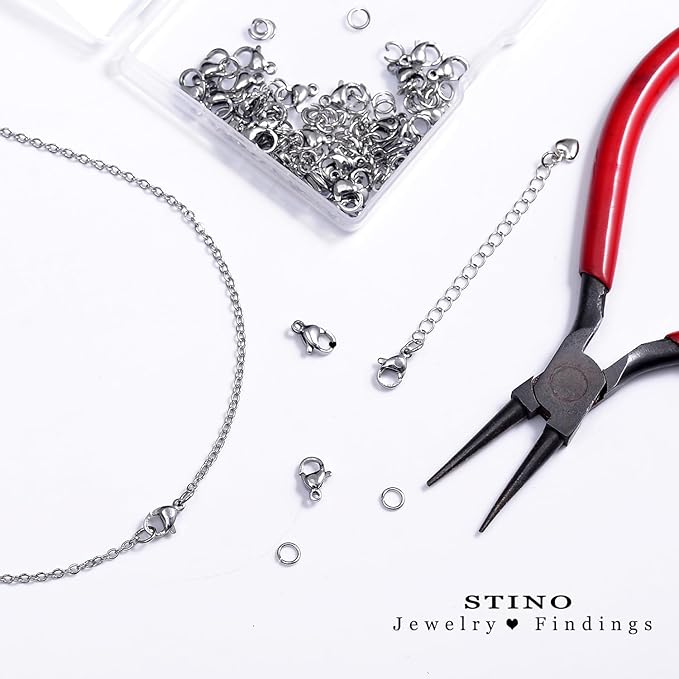 90Pcs Fadeless Lobster Claw Clasps (10mm) & Jump Rings for Jewelry Making, Necklace Bracelet Findings & Supplies (Stainless Steel)