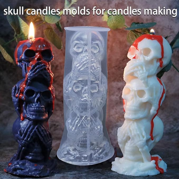 TOPYS 4Pcs Halloween Ghost Candle Silicone Molds Set, DIY 3D Halloween Pumpkin Skull Candle Making Wax Moulds Gypsum Ornament Resin Soap Molds Casting Art Home Decor