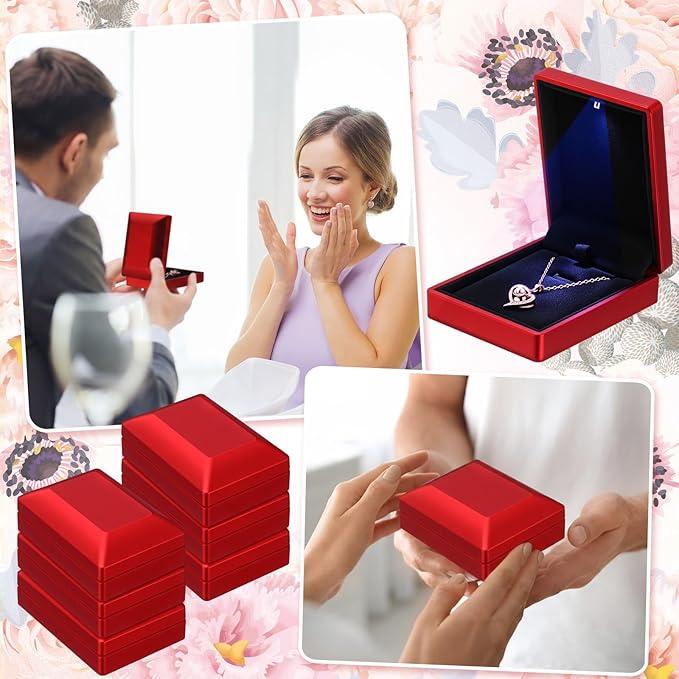 Landical 10 Pcs Pendant Necklace Box with LED Light Velvet Necklace Case for Pendant Bracelet Ring Earring, Jewelry Storage (Red)