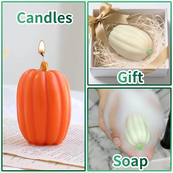 ZQYSING Pumpkin Candle Mold, Halloween Silicone Molds for Candles Wax Soap Plaster Clay Epoxy Resin Casting, Fall Candle Molds for Thanksgiving Home Decor 06