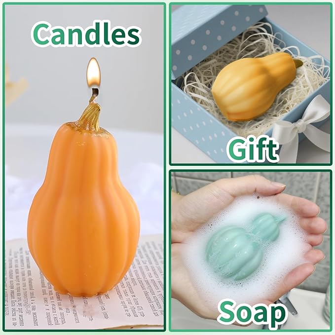 ZQYSING Pumpkin Candle Mold, Thanksgiving Pumpkin Silicone Molds for Candles Wax Soap Plaster Clay Epoxy Resin Casting, Halloween Fall Theme Silicone Mold for Home Decor 05