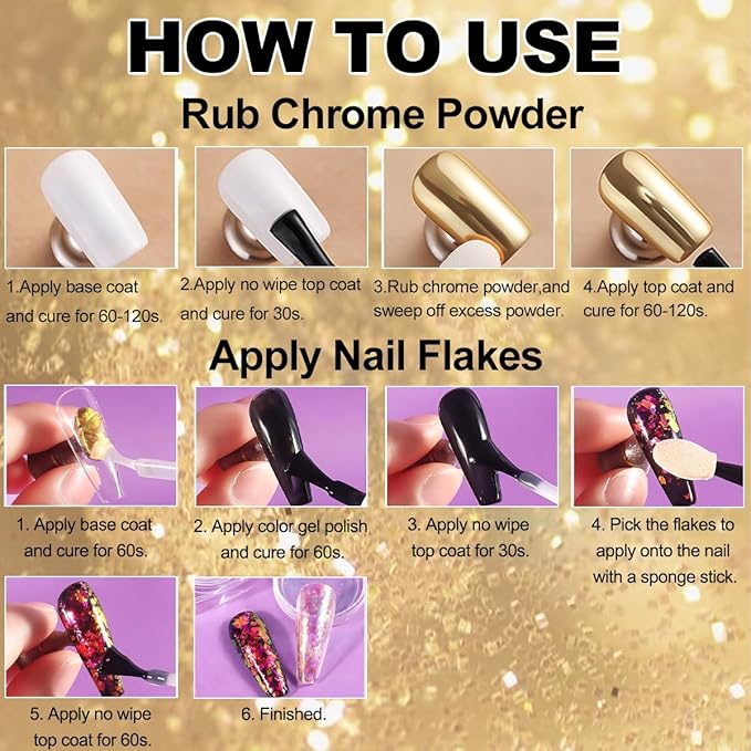 12 Jars Chrome Nail Powder Kit, White Pearl Chrome Nail Powder Metallic Mirror Effect Pigment Holographic Dip Powders & Opal Nails Chunky Glitter Flakes for Home DIY Salon Use