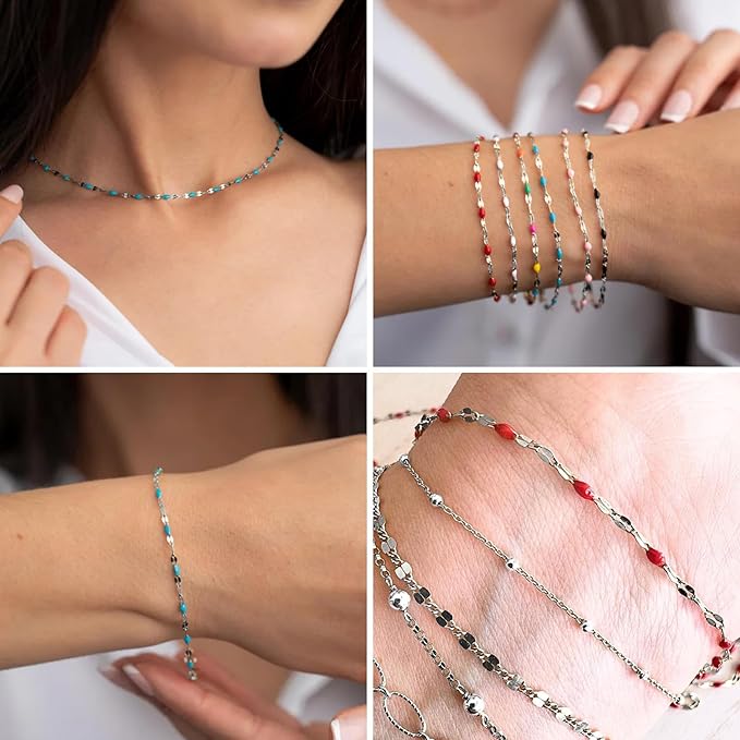 16.5FT Pink Enamel Dapped Chain Roll, 2MM Stainless Steel Enalem Lip Link Chains Spool Bulk for DIY Jewelry Making