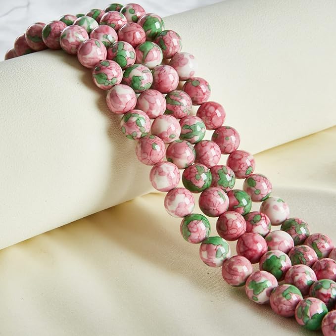 100pcs 8mm Green Red Rain Flower Beads Natural Gemstone Beads Round Loose Beads for Jewelry Making