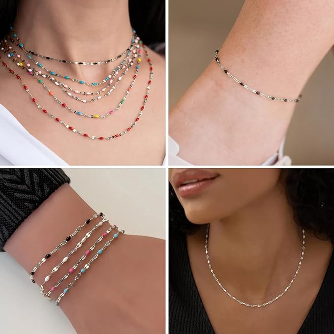 16.5FT White Enamel Dapped Chain Roll, 2MM Stainless Steel Enalem Lip Link Chains Spool Bulk for DIY Jewelry Making