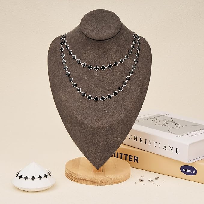 Stainless Steel Black Enamel Four Leaf Clover Chain 3 Meters 8mm Permanent Jewelry Chain Roll Bulk with Lobster Clasps Jump Rings