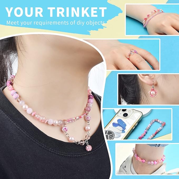 Rose Quartz Jewelry Making Kit - 900pcs Glass Beads, Assorted 8mm, Bicone Crystal, Spacer Seed Beads for Bracelet Crafting