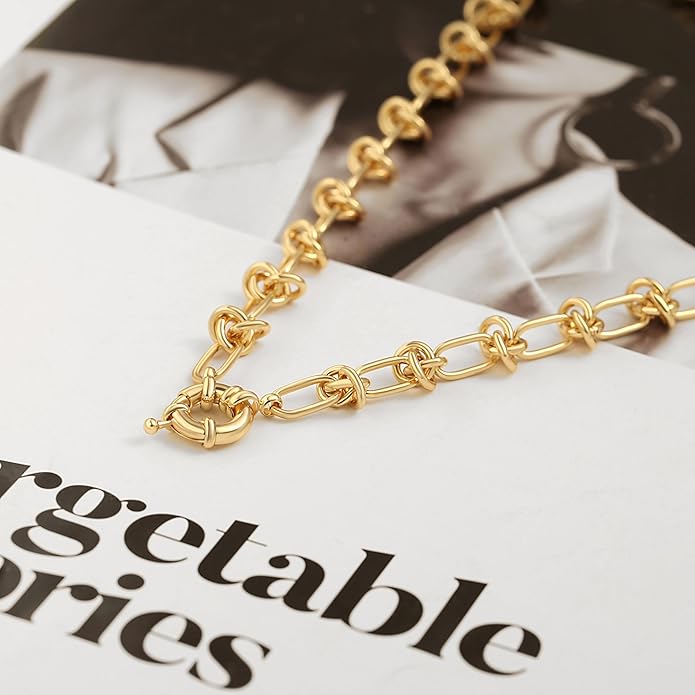 Aobei Pearl 18K Gold Plated Paperclip Chain Choker Satellite Chain Freshwater Cultured Biwa Pearl Pendant Necklace Dainty Jewelry for Women