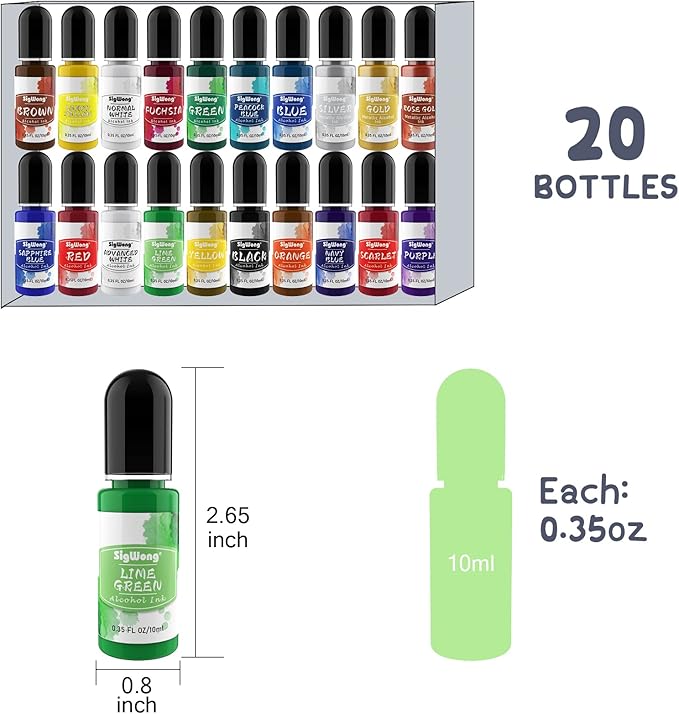 Alcohol Ink Set - Vibrant Colors High Concentrated Alcohol-Based Ink, Concentrated Epoxy Resin Paint Colour Dye Great for Resin Petri Dish, Coaster, Painting (10ml Each)