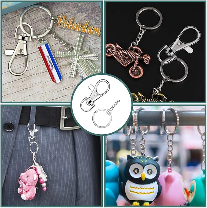 100 Pcs Lanyard Snap Hooks and Key Rings with Chain and Jump Rings for Keychain Lanyard DIY Jewelry Crafts Accessories Silver(50 Swivel Snap Hooks +50 Flat Key Ring with Chains)
