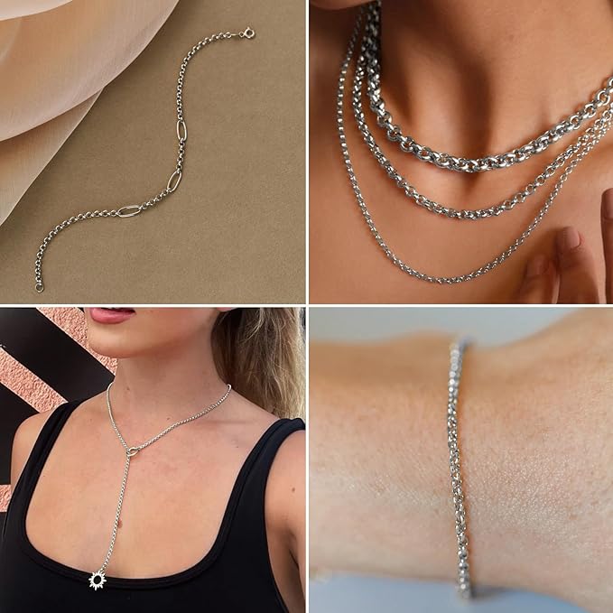 33FT Stainless Steel Rolo Chain for Jewelry Making 2.5MM Stainless Steel O Link Chains Roll for DIY Crafts Jewelry Making