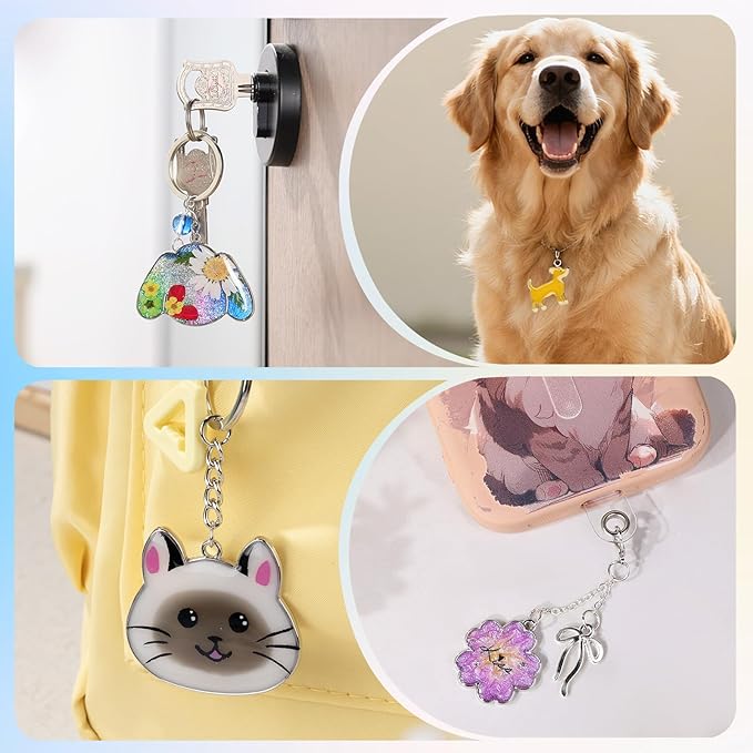 LET'S RESIN Keychain Molds 37Pcs, Silver UV Resin Molds for Beginners, Open Bezel Flower & Animal Molds for Keychain, Jewelry & Pendant Making