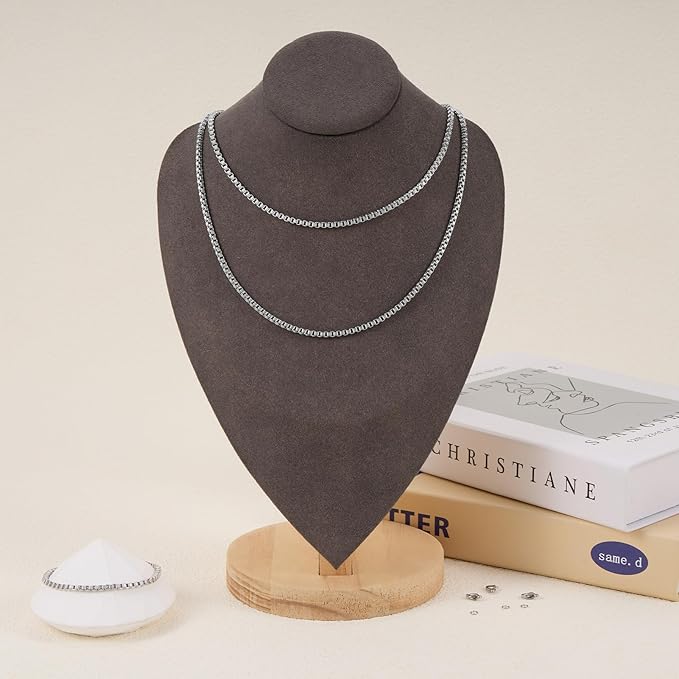 GTVOODX 16.4 Feet Textured Box Chain for Jewelry Making Silver Stainless Steel Craft Necklace Chains Bulk for Men Women DIY Bracelet with Lobster Clasps and Jump Rings