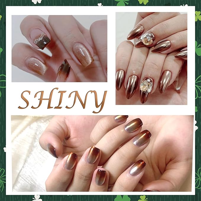 Laza Chrome Nail Powder Mirror Effect Metallic Dust Holographic Glitter Glazed Manicure Decoration Reflective Pigment for DIY Gel Polish Nail Art, Resin Craft, Gifts - Milky Brown